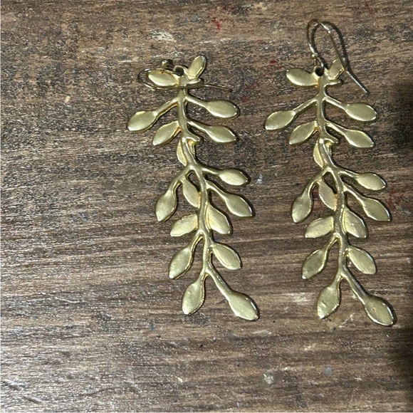 Gold Leaf Drop Earrings - Picture 2 of 3